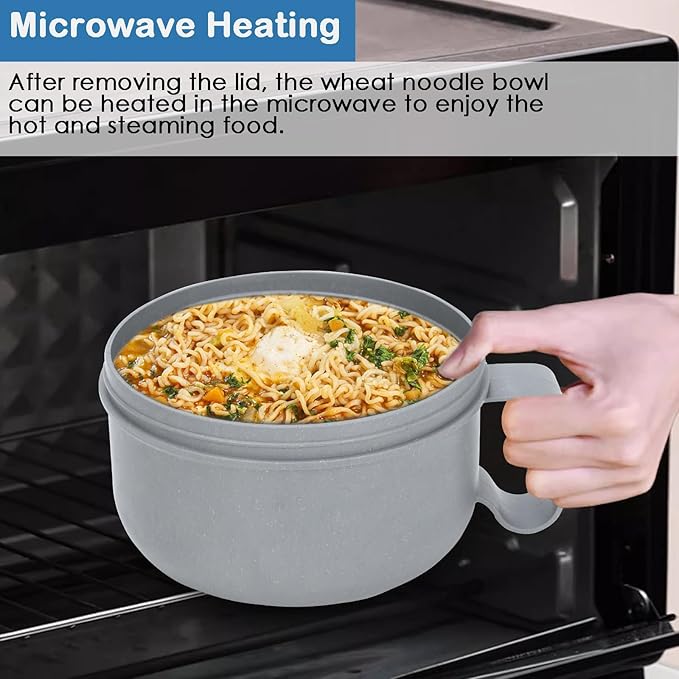 2 Pack Soup Bowl with Handles, Microwave Ramen Bowl with Lid for Soup and Instant Noodles,Oatmeal, Gumbo, Salad,BPA Free