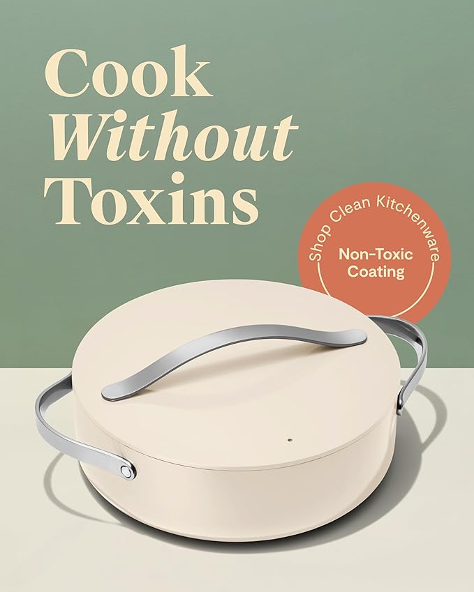 Caraway Rondeau - 6 Qt Non-Stick Pan with Lid - Free From Forever Chemicals - Perfect for Searing, Braising, & Roasting - White