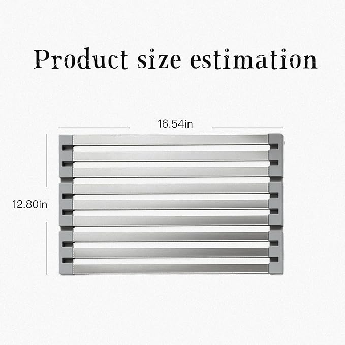 Roll Up Dish Drying Rack Over The Sink Kitchen,304 Stainless Steel, Foldable Organizer, 16.5"x13" Compact Size, Fits Kitchen & RV Sinks, Heavy Duty for Dishes, Fruits & Vegetables