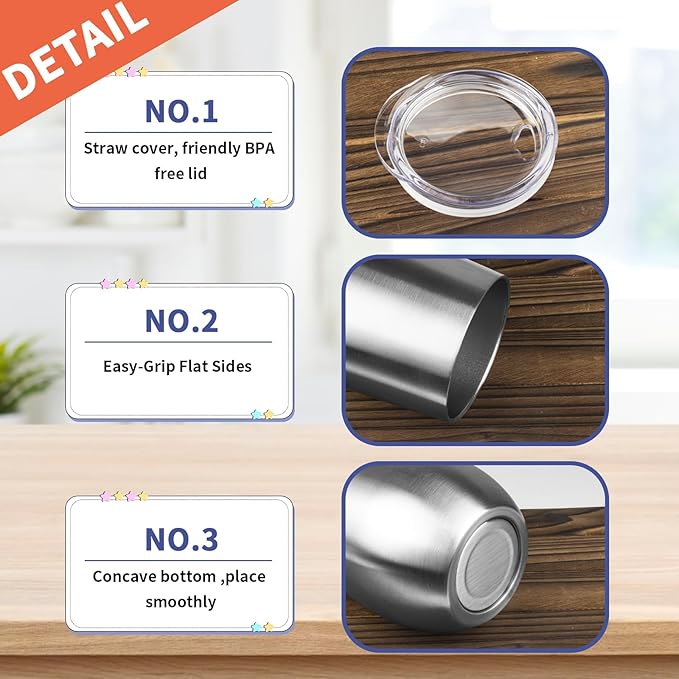 StarSpeed 12oz/12 Pack Wine Tumbler with lid, Stainless Steel Travel Mugs Stemless Double Wall Insulated Coffee Cup, Insulated Wine Glasses Travel Tumbler for Cold & Hot Drinks(Silver, 12)