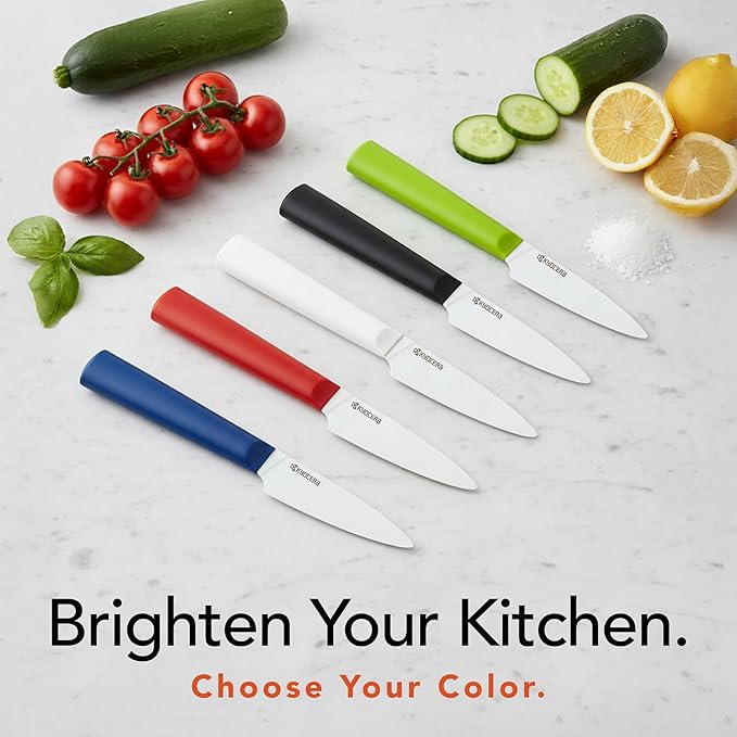 Kyocera INNOVATIONwhite 3" Ceramic Paring Knife - White Z212 Blade with Non-Slip Blue Handle