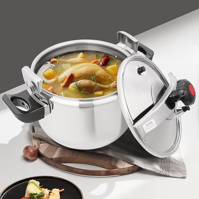 22L Stainless Steel Pressure Cooker, 60Kpa High Pressure Cooker with Safety Valve & Pressure Release, 201 Stainless Steel Cooking Pot for Induction, Gas, Electric Stoves, Home & Restaurant Use
