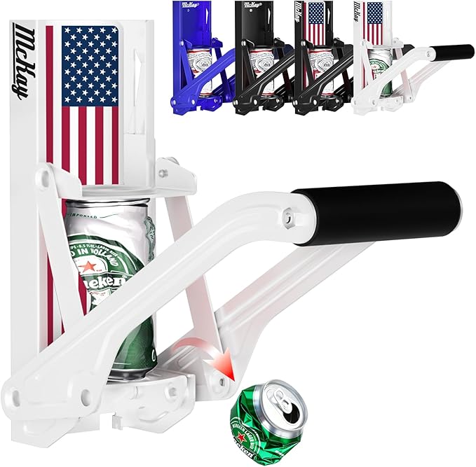 Mckay 16 Oz. and 12 Oz. Metal Can Crusher Auto Recycling, Heavy-Duty Can Crusher Wall Mounted, Can Smasher for Aluminum Seltzer, Soda, Beer Cans and Bottles for Recycling (Auto) White