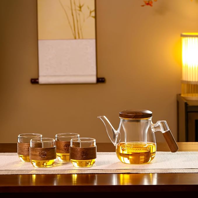 Glass Teapot, 600ml Borosilicate with Infuser, Stovetop & Microwave Safe, Non-Drip Spout, Ergonomic Handle