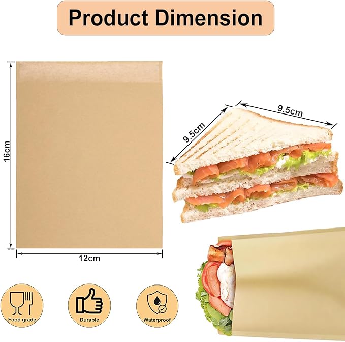 Small Sandwich Bags, oil proof and water proof Paper Snack Bag,Donut Bags To Go, 100 Pcs Small Bakery Paper Bags for Treat, Snack, Cookie Packaging, Brown(12cm*16cm)