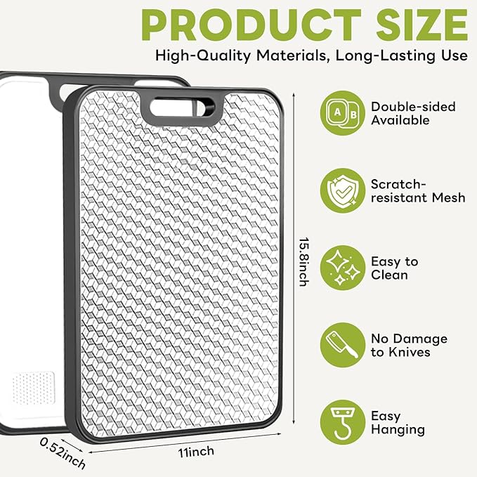 Stainless Steel Cutting Boards, Double Sided Cutting Board for Kitchen, Wheat Straw and Stain Steel Chopping Board for Meat ＆ Veggies, Scratch Resistant Mesh Design, Dishwasher Safe-15.8 * 11 Inch