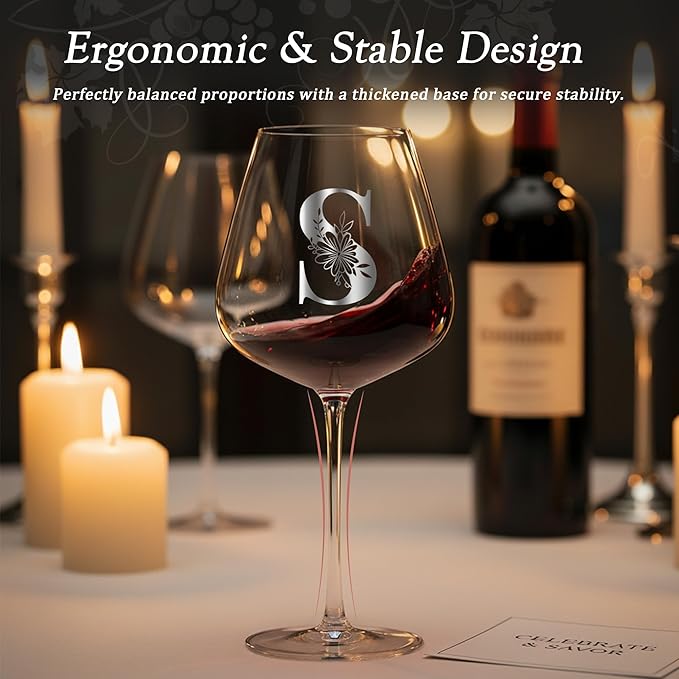 Personalized Crystal Wine Glass for Women Wife Birthday Wedding Anniversary Her Unique Letter Gift Over 20 25 30 40 50 55 60 65 Year Old 30th 40th 50th 55th 60th 45th Brides Bridal Shower Engagement,S