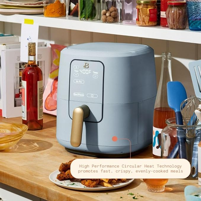 Beautiful by Drew Barrymore 6-Quart Digital Air Fryer, TurboCrisp Technology, Touch-Activated Display, 1750W, 90–400°F, Dishwasher-Safe Basket (CORNFLOWER BLUE)