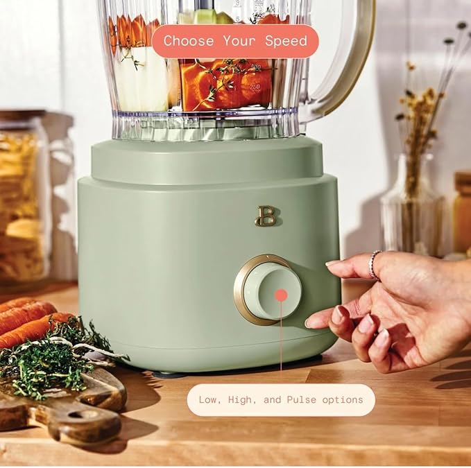 Beautiful 10‑Cup Food Processor ‑ 500 W, Variable Speed, Twist‑Lock, Dishwasher‑Safe Parts, Included Accessories (Sage Green)