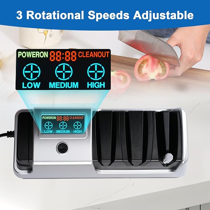 Upgrade 5-in-1 Electric Knife Sharpener, Professional 3-Stage with LCD Screen, 100% Diamond Abrasives, 3 Rotational Speed Adjustable, knife sharpener for Straight, Serrated, Meat Cleaver, Scissors