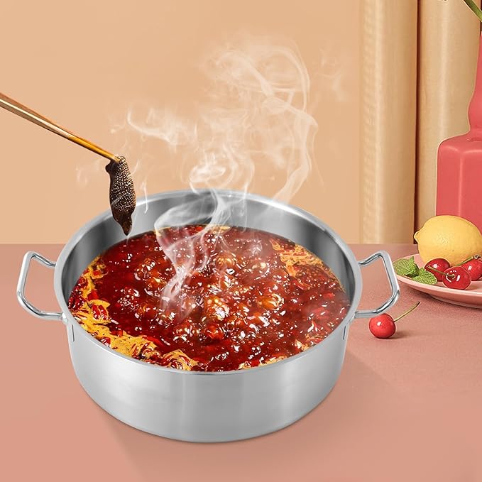 Stainless Steel Stock Pot - 11 Quart Stainless Steel Rondeau Pot w/Lid,Induction Cooking Pots,for Pasta, Soup, Spaghetti,for Canning, Boiling, Simmer, Silver
