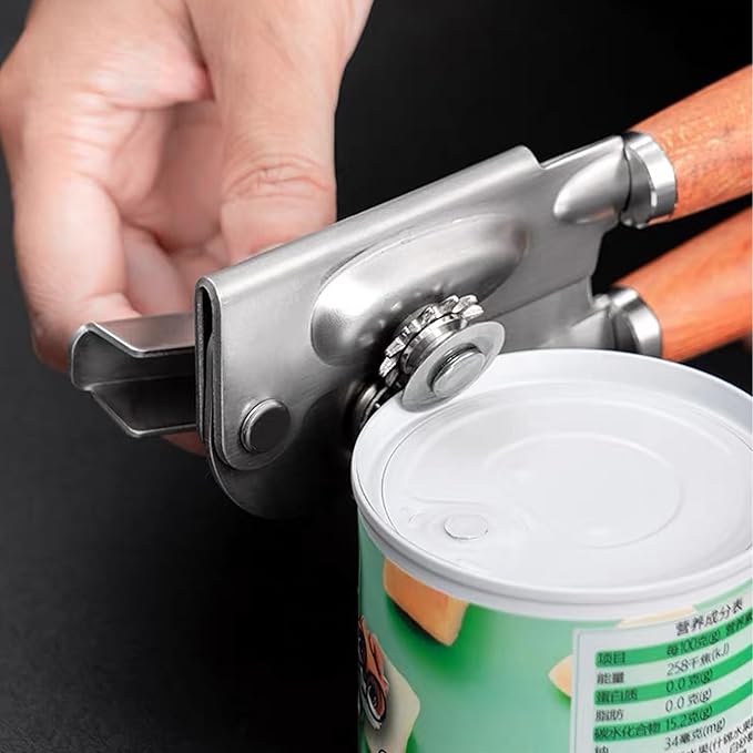 Stainless Steel Can Opener Manual: Wooden Handle Bottle Opener, Jar Opener for Seniors, Hand Held Can Opener Smooth Edge Lid Remover for Kitchen Cans Bottles Lids, Beer Bottle Opener