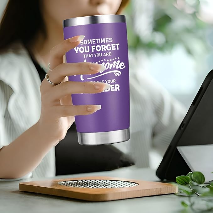 Christmas Gifts for Women - Sometimes You Forget You're Awesome Inspirational Coffee Mug Cup - Thank You Birthday Gifts for Women, Mom, Teacher - Purple 20 oz Tumbler