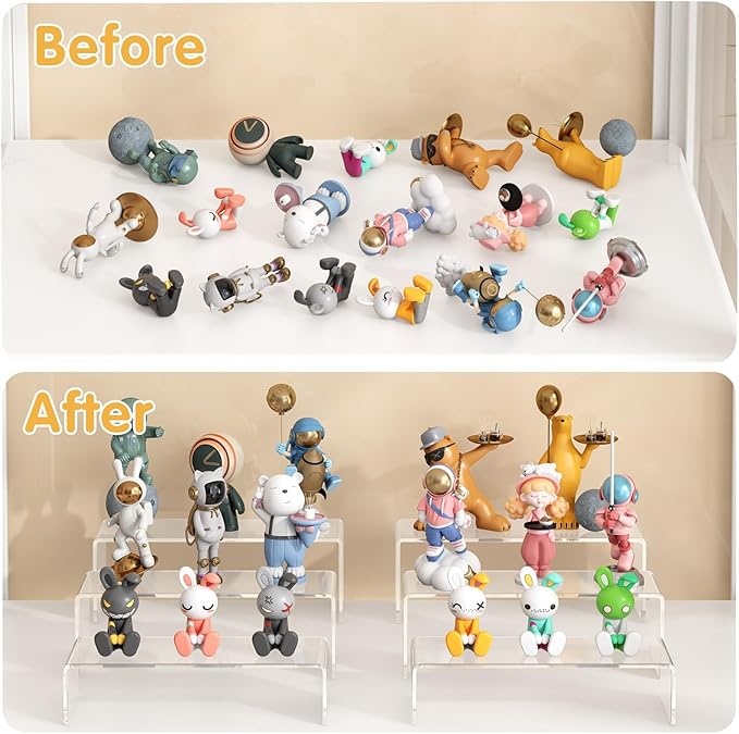 6 Pcs Clear Acrylic Display Riser, Rectangle Acrylic Risers for Display Suitable for Food Dessert, Perfume, Cosmetics, Jewelry, Collectibles, Puppets, Anime Characters
