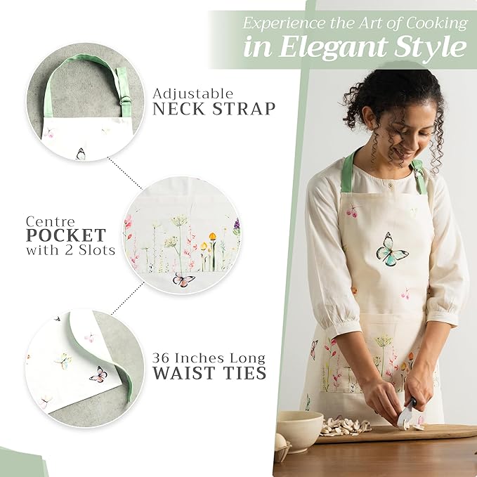 Maison d' Hermine 100% Cotton Apron for women with Pocket Kitchen Chef Apron for Men Cooking Gardening Server Waitress