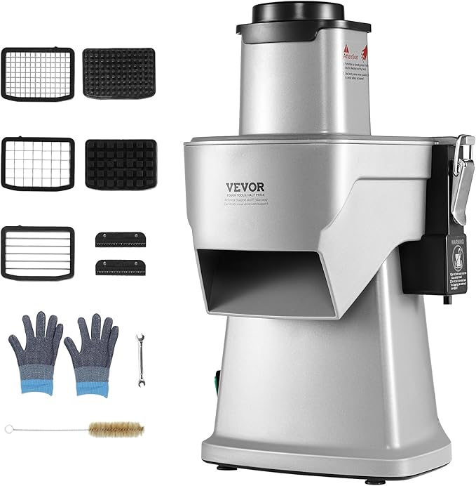 VEVOR Electric Vegetable Slicer, 4 in 1 Multifunctional Food Cutter, 200W Vegetable Chopper for Slicing Shredding Dicing and Slitting, with Cut-Resistant Gloves, for Commercial and Home Use