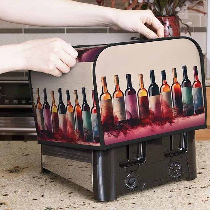 Wine Theme 4 Slice Toaster Cover Wide Slot Dustproof Bread Maker Cover Fingerprint Bakeware Protection Kitchen Appliance Cover Toaster Bag