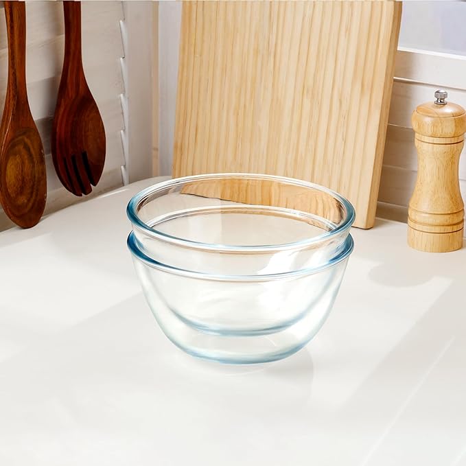 NUTRIUPS 30oz Small Glass Mixing Bowls Borosilicate 6.1in Glass Salad Bowl Clear Prep Bowls for Bread, Set of 2