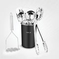 Avador® Premium Set of 10 Stainless Steel (BLACK HOLDER) Kitchen Tool Set with Holder Easy To Clean, Space Saving, Great for Cooking, Baking, Prepping (BLACK)