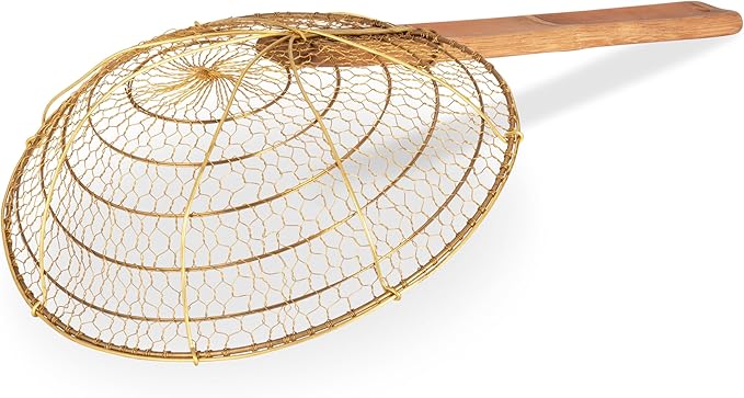 Craft Wok Large 11-Inch Brass Mesh Strainer/Spider Skimmer Zhao Li, Robust & Elegant Kitchen Tool for Frying & Straining, Authentic Oriental Cookware - / 732W7-11in