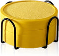 Absorbent Coasters for Drinks with Holder - 6packs, Silicone Coaster with Soft Felt Insert (4.3 inch Coasters with 4.5 inch Holder, Yellow)