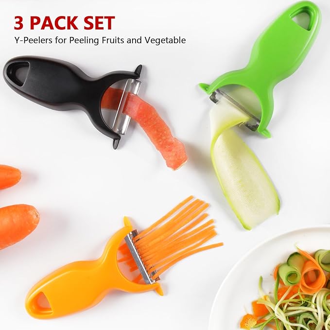 LHS Vegetable Peeler Set, 3 Packs Apple Peeler and Potato Peelers for Fruit Carrot Zucchini Cucumber, Stainless Steel Y Peeler Shredder Slicer Multifunctional Veggie and Fruit Peeler