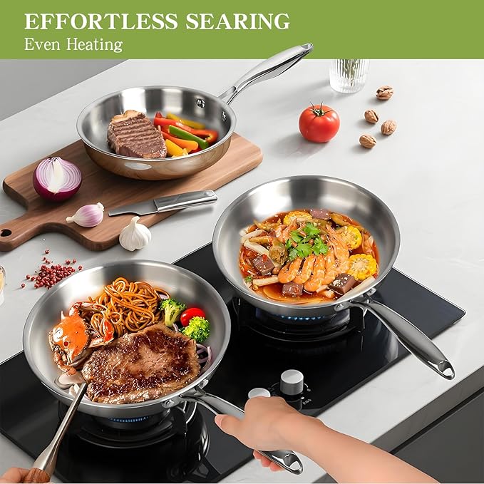 Triple Ply Stainless Steel Pots and Pans Set, EWFEN 12 Piece Induction Cookware Set, Oven Dishwasher Safe | Frying Pans, Saucepans, Saute Pan & Stock Pot, PFOA Free Kitchen Skillet