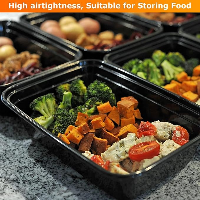 Meal Prep Containers With Lids 50 Set, Food Storage Containers Reusable To-go Container Plastic Lunch Box Disposable Bento Box - Microwave Safe, Freezer & Dishwasher Safe (33 oz)