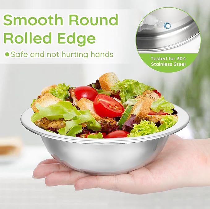 304(18/8) Stainless Steel Mixing Bowls for Kitchen, 6 Pack 6.3" 13.67 fl.oz Metal Mixing Bowls Set Stackable for Baking Serving Cooking Food Prep Storage Dishwasher Safe Heavy Duty
