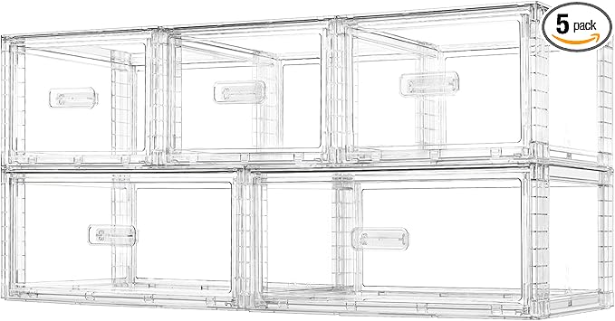 Vtopmart 5-Piece Large & Medium Stackable Drawer Organizer Set, 108QT Clear Storage Cabinet with Easy Assembly, Durable Drawers for Closet, Bedroom, Entryway, Playroom & Apartment Organization
