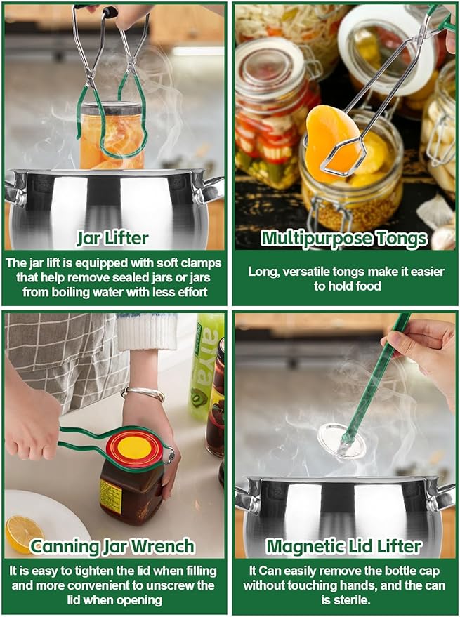 Kalolary Kitchen Canning Starter Kit - 19PCS Supplies with Rack, Tong, Funnel, Jar Lifter for Fruits, Vegetables & Pickle