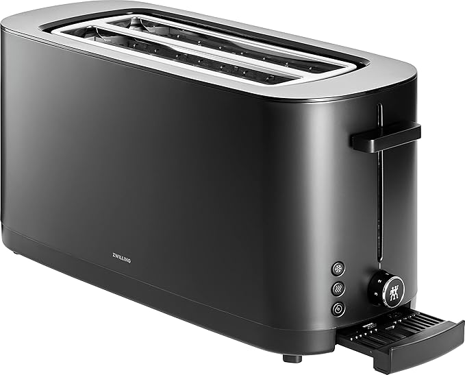 ZWILLING Enfinigy, 4-Slice Long Slot Toaster, Extra Wide 1.5" Slots for Bagels and Toast, Black