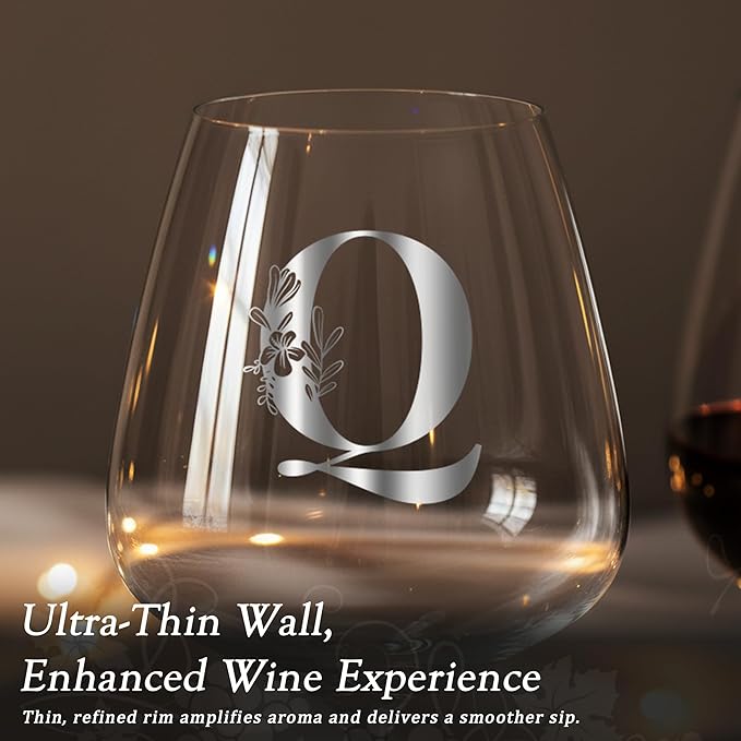 Initial Crystal Wine Glass for Women Teacher Gifts Female Best New Appreciation Thank you Favorite Good Goodbye Retirement s Social Bestie Custom Personalized Alphabet Letter Present,Q