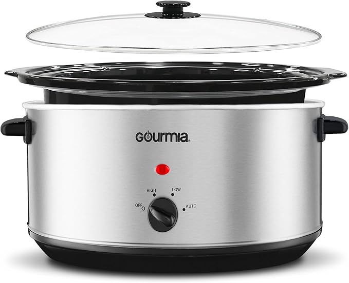 Gourmia PC710 Slow Cooker - Oval - Auto Mode - Cool Touch Handles - 7 Qt - 320W - Stainless Steel