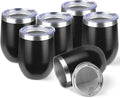 StarSpeed 12oz/6 Pack Wine Tumbler with lid, Stainless Steel Travel Mugs Stemless Double Wall Insulated Coffee Cup, Insulated Wine Glasses Travel Tumbler for Cold & Hot Drinks(Black, 6)