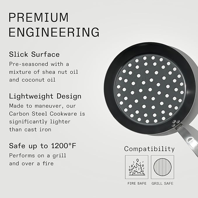 Made In Cookware - 12" Seasoned Carbon Steel Grill Frying Pan - (Like Cast Iron, but Better) - Professional Cookware - Crafted in Sweden