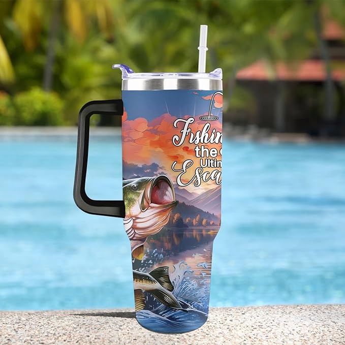 Fishing Gifts For Men 40oz Travel Tumbler for Fishings Lover Fathers Day Fishings Gift For Dad Grandpa Husband as Christmas Birthday Presents Fishing Lover Cup With Handle