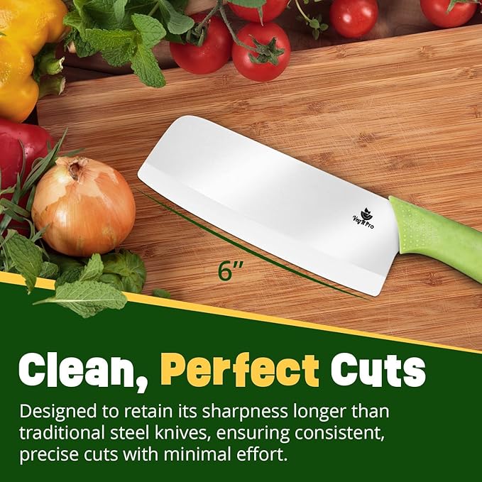 Durable Ceramic Knife for Chopping Vegetables & Fruits, 6” Non-Reactive and Professional Ceramic Chef Knife for Clean Cutting, Sharp Santoku Blade with Ergonomic Handle, Gift-Ready Kitchen Knives
