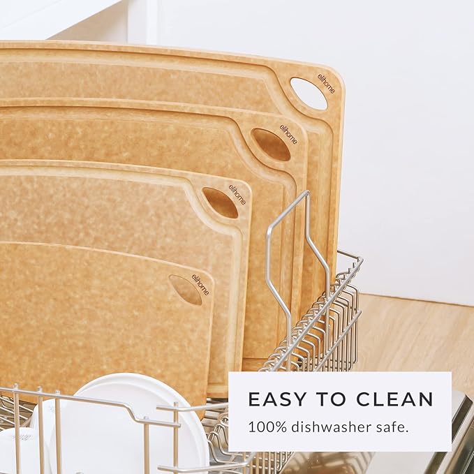 Elihome Large Dishwasher Safe Cutting Board Set with 5-piece Premium Stainless Colorful handle Steel Knife Set
