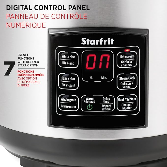 Starfrit Electric Rice Cooker - 14 Cups - Steamer Basket, Measuring Cup & Service Spoon - 500W - Silver