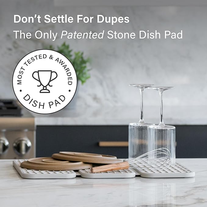 Dorai Home Dish Pad – Quick-Dry Diatomite Stone Drying Mat for Kitchen Counter, 19.9" x 15.2" x 0.52", Sandstone