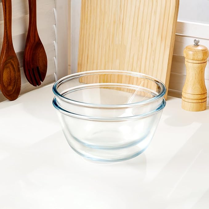 NUTRIUPS 50oz Deep Glass Mixing Bowls 7inch Glass Salad Bowl Clear Prep Bowls for Kitchen, Set of 2