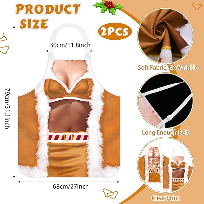 4 Pcs Christmas Aprons with Hats for Women Men Adjustable Kitchen Funny Cooking Aprons for BBQ Party