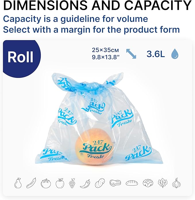 Freshpack 247 Food Bags Roll – Tear-Off Bags on a Roll, Reusable, Helps Keep Food Fresh up to 3× Longer – Biodegradable, BPA-Free, UV-Shielded, SGS Tested - 10×14 inches (1 gallon)