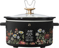 Beautiful 6 Qt Programmable Slow Cooker with Touch Control, Digital Timer and Keep Warm Function – Large Electric pot Capacity Kitchen Appliance by Drew-Barrymore (Wildflower Black)