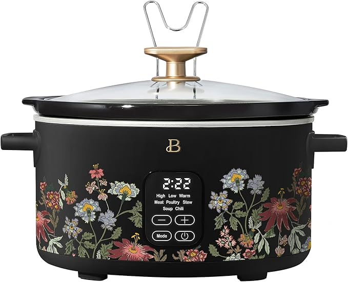 Beautiful 6 Qt Programmable Slow Cooker with Touch Control, Digital Timer and Keep Warm Function – Large Electric pot Capacity Kitchen Appliance by Drew-Barrymore (Wildflower Black)