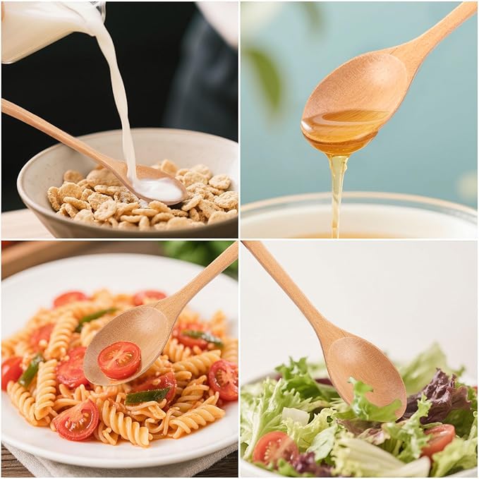 HAKSEN Wooden Spoons, 6PCS 9 Inch Wood Soup Spoons for Eating Mixing Stirring, Long Handle Spoon for Japanese Style Home Kitchen Cooking Stirring (Pack of 2)