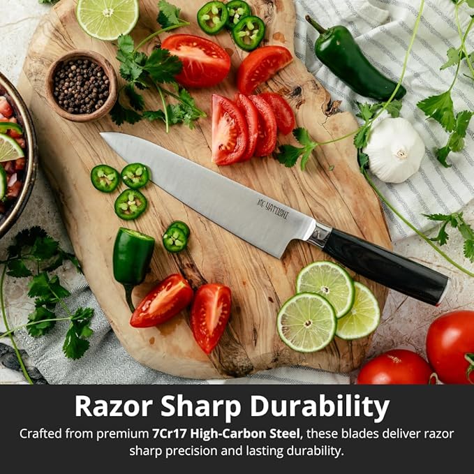 Yatoshi 15 Piece Knife Block Set - Pro Kitchen Knife Set Ultra Sharp High Carbon Stainless Steel with Ergonomic Handle