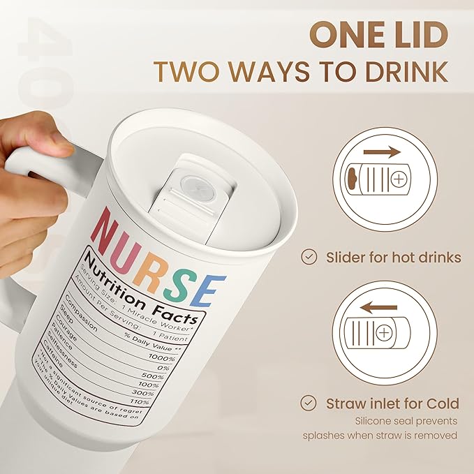 SANDJEST Nurse Tumbler with Handle 40oz, Stainless Steel Tumblers Coffee Travel Mug Cups with Straw, Nurses Appreciation Gifts for Women Female, Nursing Gift for Birthday Christmas Nurse's Week
