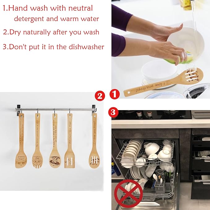 5PCS Frog Wooden Cooking Spoons Set Frog Gifts for Women Kitchen Decor Bamboo Cooking Utensil Spoons for Housewarming Wedding Anniversary Thanksgiving Christmas Gifts Mom Women